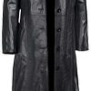 Black Glossy Genuine Leather Long Coat For Women, Lambskin
