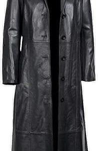 Black Glossy Genuine Leather Long Coat For Women, Lambskin