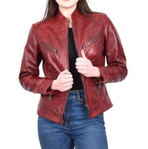 Women's Red Genuine Leather Biker Jacket