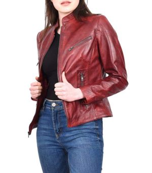 Women's Red Genuine Leather Biker Jacket